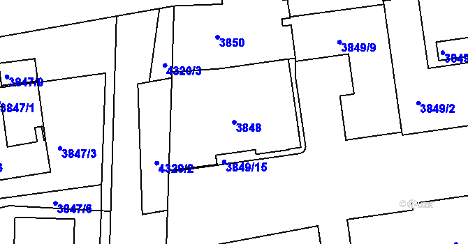 Parcela st. 3848 v KÚ Teplice, Katastrální mapa