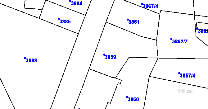 Parcela st. 3859 v KÚ Teplice, Katastrální mapa