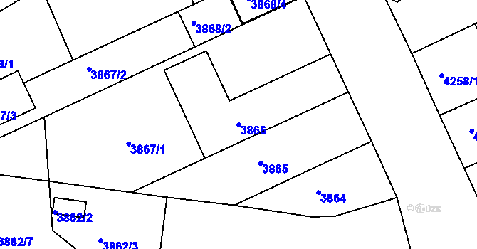 Parcela st. 3866 v KÚ Teplice, Katastrální mapa