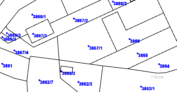 Parcela st. 3867/1 v KÚ Teplice, Katastrální mapa