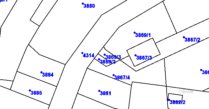 Parcela st. 3869/3 v KÚ Teplice, Katastrální mapa