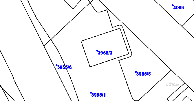 Parcela st. 3955/3 v KÚ Teplice, Katastrální mapa