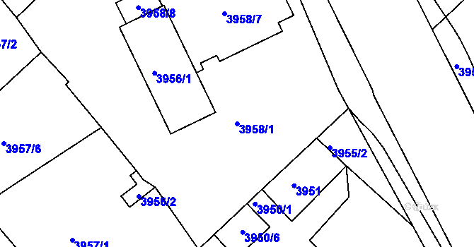 Parcela st. 3958/1 v KÚ Teplice, Katastrální mapa