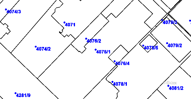 Parcela st. 4076/1 v KÚ Teplice, Katastrální mapa
