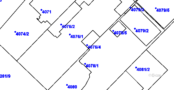 Parcela st. 4076/4 v KÚ Teplice, Katastrální mapa