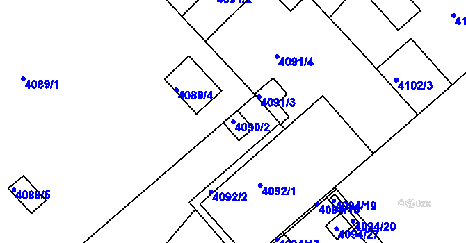 Parcela st. 4090/2 v KÚ Teplice, Katastrální mapa