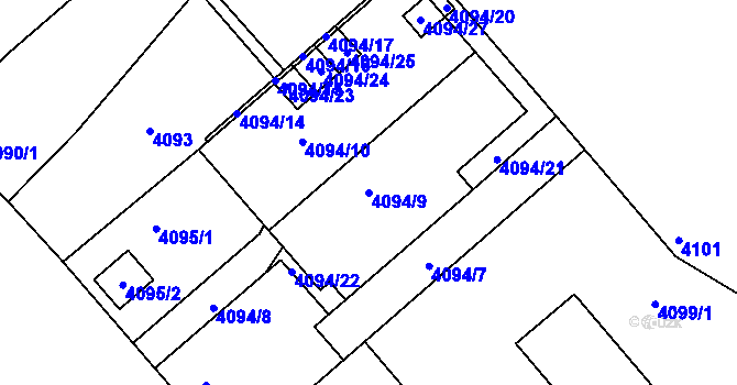 Parcela st. 4094/9 v KÚ Teplice, Katastrální mapa