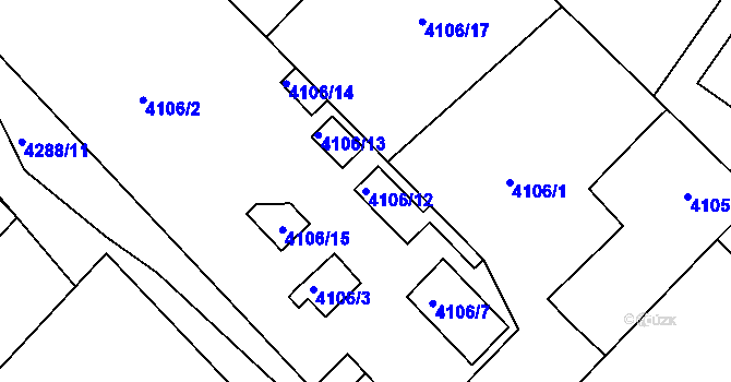Parcela st. 4106/12 v KÚ Teplice, Katastrální mapa