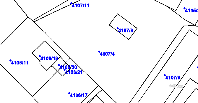 Parcela st. 4107/4 v KÚ Teplice, Katastrální mapa