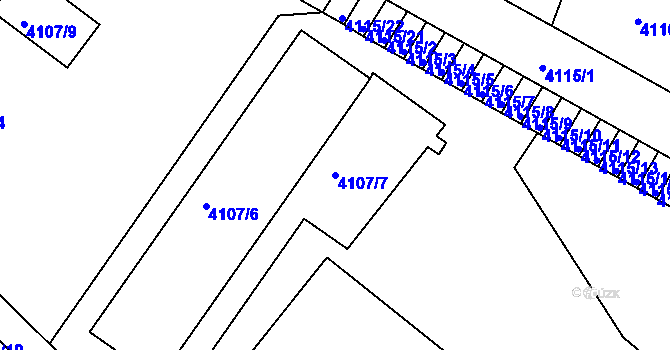Parcela st. 4107/7 v KÚ Teplice, Katastrální mapa