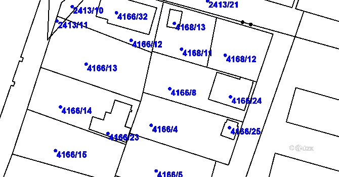 Parcela st. 4166/8 v KÚ Teplice, Katastrální mapa