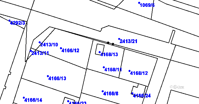 Parcela st. 4168/13 v KÚ Teplice, Katastrální mapa