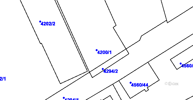 Parcela st. 4200/1 v KÚ Teplice, Katastrální mapa