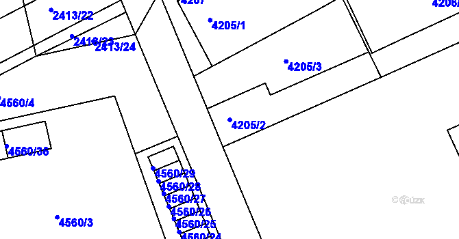 Parcela st. 4205/2 v KÚ Teplice, Katastrální mapa