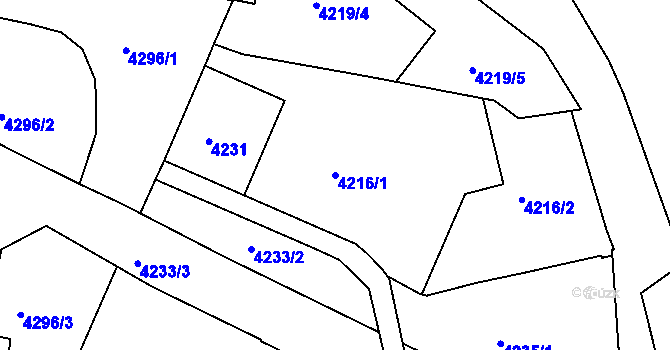Parcela st. 4216/1 v KÚ Teplice, Katastrální mapa