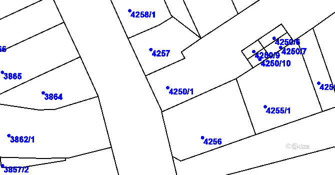 Parcela st. 4250/1 v KÚ Teplice, Katastrální mapa