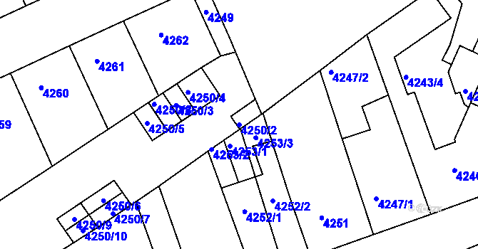 Parcela st. 4250/2 v KÚ Teplice, Katastrální mapa