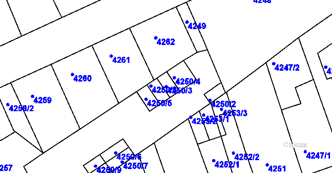 Parcela st. 4250/3 v KÚ Teplice, Katastrální mapa