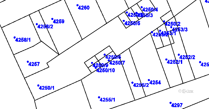 Parcela st. 4250/6 v KÚ Teplice, Katastrální mapa