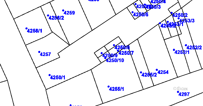 Parcela st. 4250/9 v KÚ Teplice, Katastrální mapa