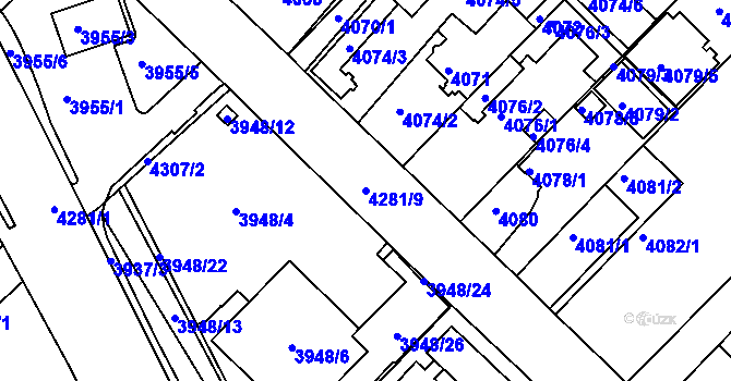 Parcela st. 4281/9 v KÚ Teplice, Katastrální mapa
