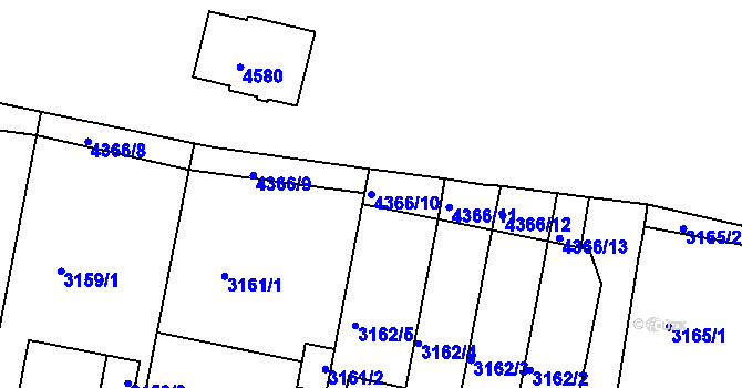 Parcela st. 4366/10 v KÚ Teplice, Katastrální mapa