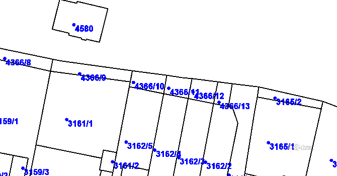 Parcela st. 4366/11 v KÚ Teplice, Katastrální mapa