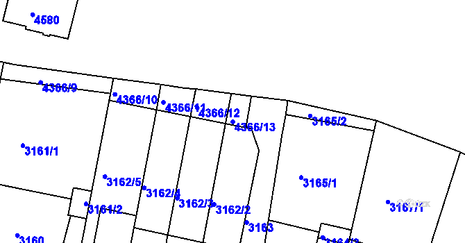 Parcela st. 4366/13 v KÚ Teplice, Katastrální mapa