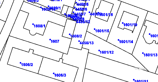 Parcela st. 4456/13 v KÚ Teplice, Katastrální mapa