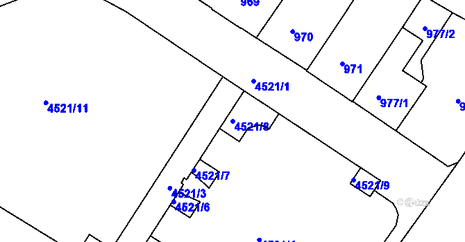 Parcela st. 4521/8 v KÚ Teplice, Katastrální mapa
