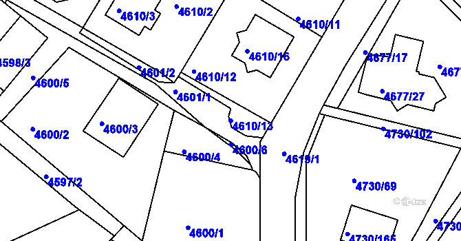 Parcela st. 4610/13 v KÚ Teplice, Katastrální mapa