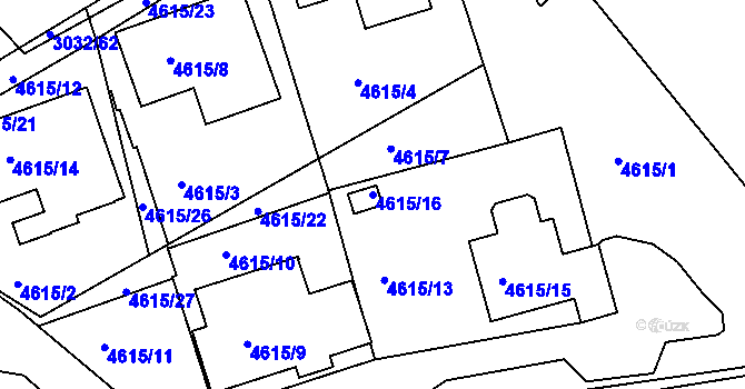 Parcela st. 4615/16 v KÚ Teplice, Katastrální mapa