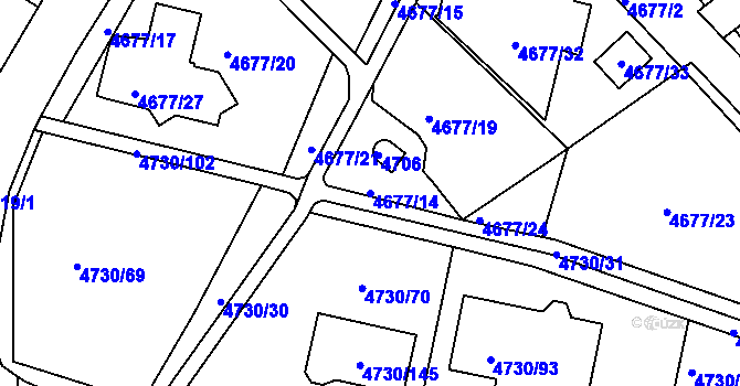 Parcela st. 4677/14 v KÚ Teplice, Katastrální mapa