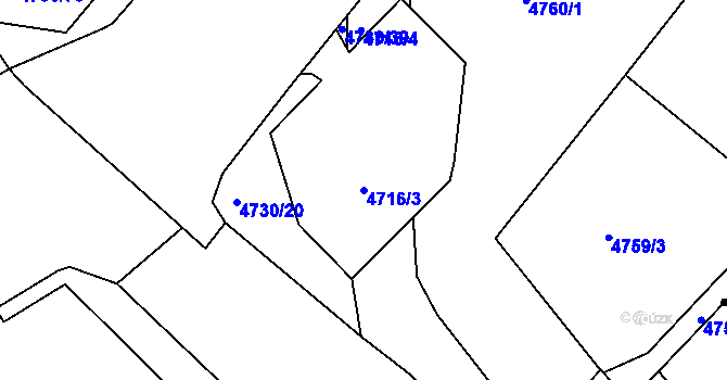 Parcela st. 4716/3 v KÚ Teplice, Katastrální mapa