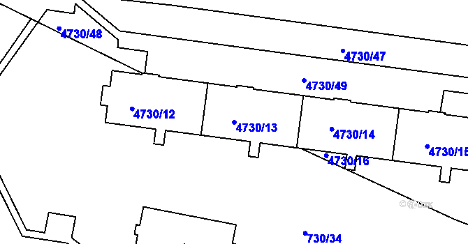 Parcela st. 4730/13 v KÚ Teplice, Katastrální mapa