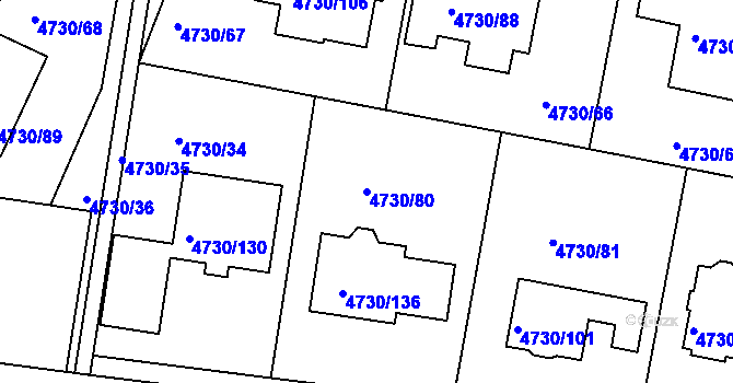 Parcela st. 4730/80 v KÚ Teplice, Katastrální mapa