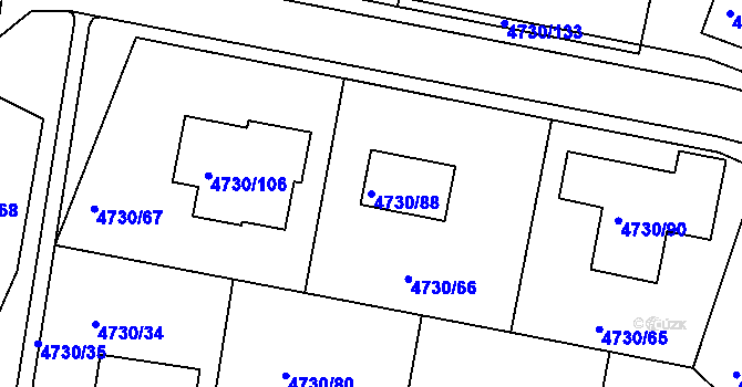 Parcela st. 4730/88 v KÚ Teplice, Katastrální mapa