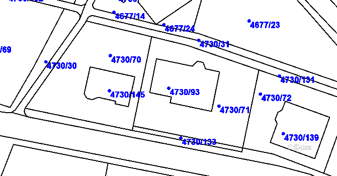 Parcela st. 4730/93 v KÚ Teplice, Katastrální mapa