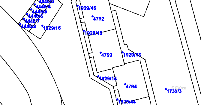 Parcela st. 4793 v KÚ Teplice, Katastrální mapa