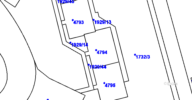 Parcela st. 4794 v KÚ Teplice, Katastrální mapa