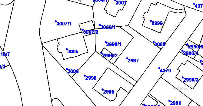 Parcela st. 2998/2 v KÚ Teplice, Katastrální mapa