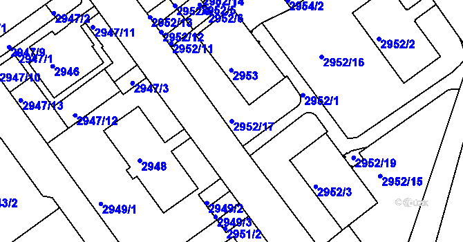 Parcela st. 2952/17 v KÚ Teplice, Katastrální mapa