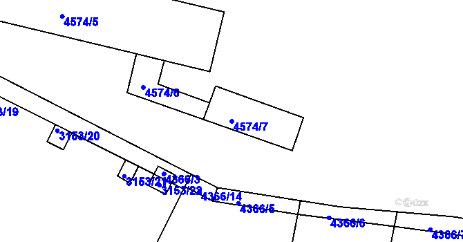 Parcela st. 4574/7 v KÚ Teplice, Katastrální mapa