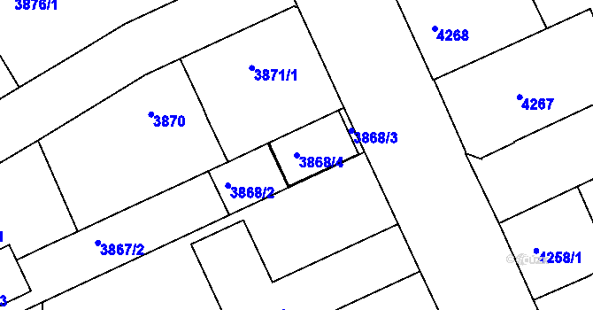 Parcela st. 3868/4 v KÚ Teplice, Katastrální mapa