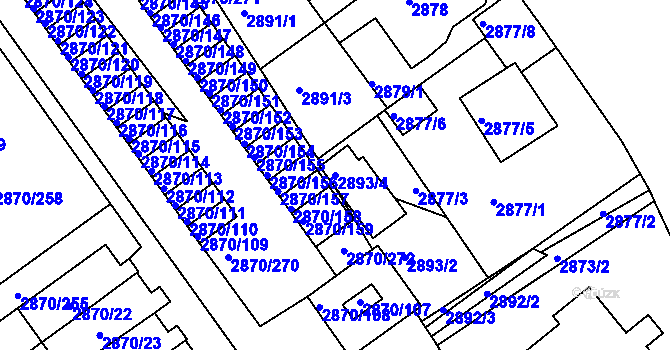 Parcela st. 2893/4 v KÚ Teplice, Katastrální mapa