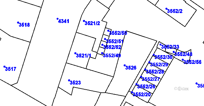 Parcela st. 3552/49 v KÚ Teplice, Katastrální mapa