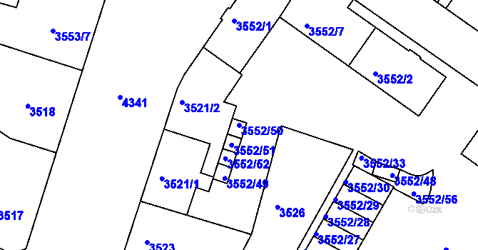 Parcela st. 3552/50 v KÚ Teplice, Katastrální mapa