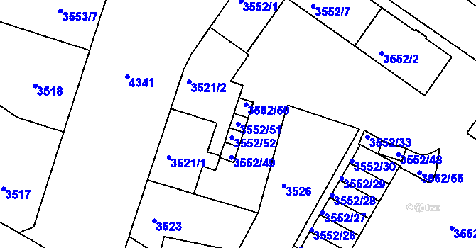 Parcela st. 3552/51 v KÚ Teplice, Katastrální mapa