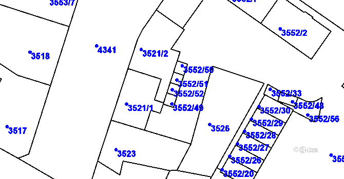 Parcela st. 3552/52 v KÚ Teplice, Katastrální mapa