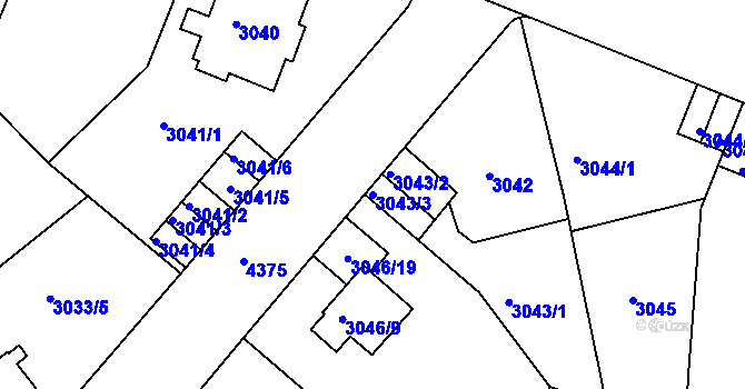 Parcela st. 3043/3 v KÚ Teplice, Katastrální mapa